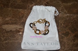 Ann Taylor Rhinestone Flower Tortoise Gold Chain Toggle Bracelet - £4.69 GBP