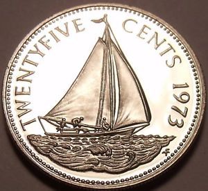 Rare Proof Bahamas 1973 25 Cents~Bahamian Sloop~Only 35,000 Minted~Free Shipping - £4.55 GBP