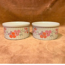 Vintage Pair of1985 Galleria Collection Stoneware Ramekins Japanese Pink Floral - £16.23 GBP