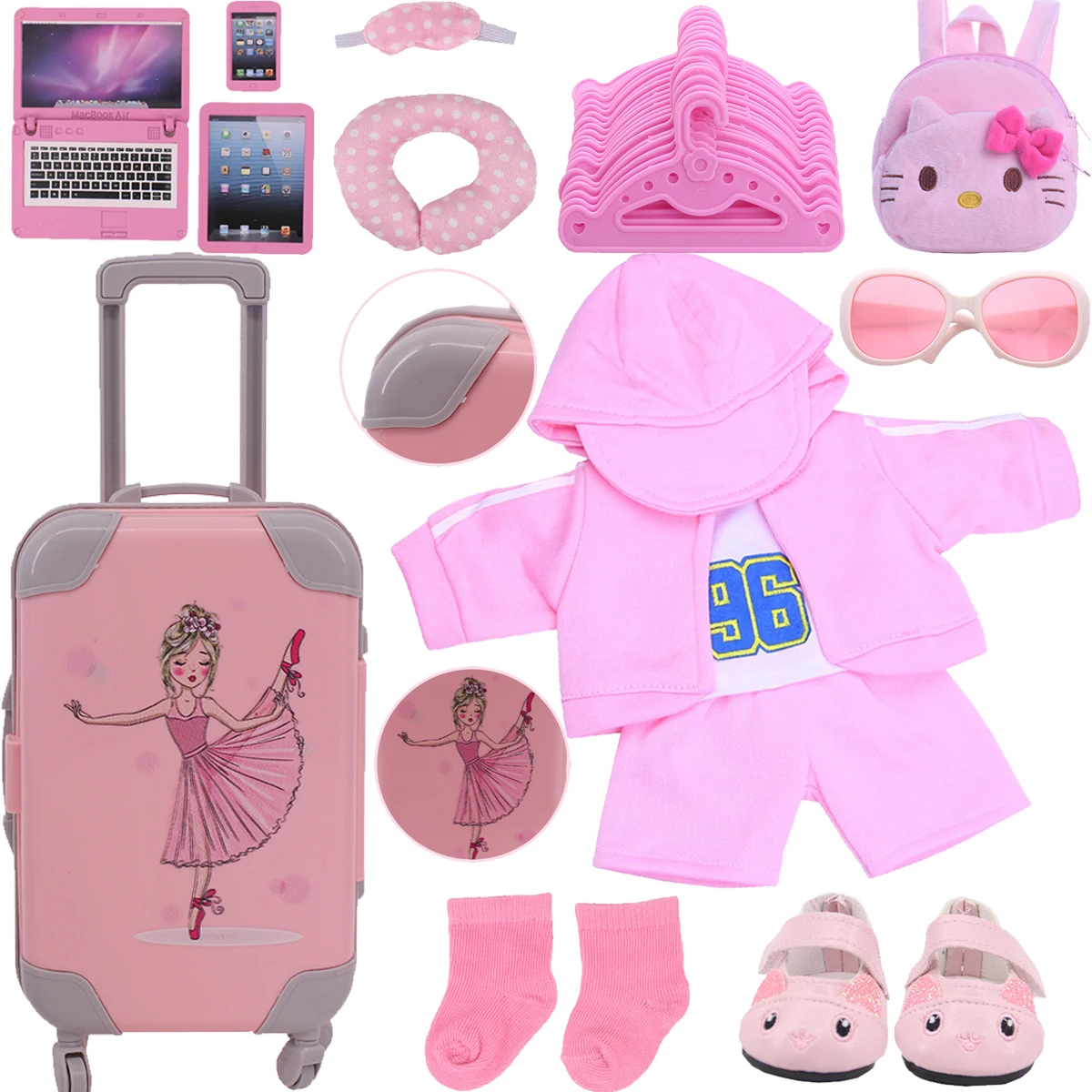 Pink doll clothes shoes suitcase set for 18inch american doll 43cm born baby generation thumb200