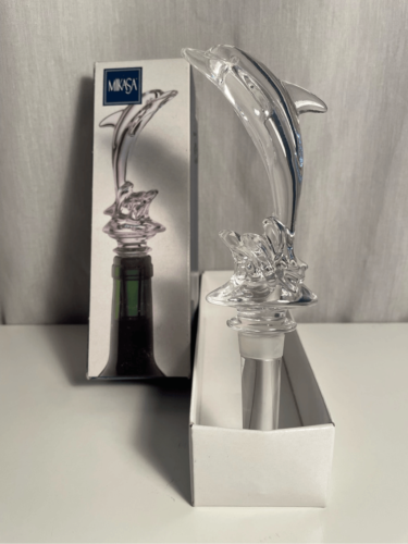 Primary image for Glass Figured Wine Stopper Dolphin Novelty- Mikasa -New In Box Clear