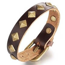 New Punk Rock Gold Rivet Leather Bangle - £7.12 GBP