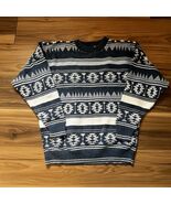 Vintage IOU Southwestern Aztec Blue White 100% Cotton Men’s Sweater Sz M... - $28.49