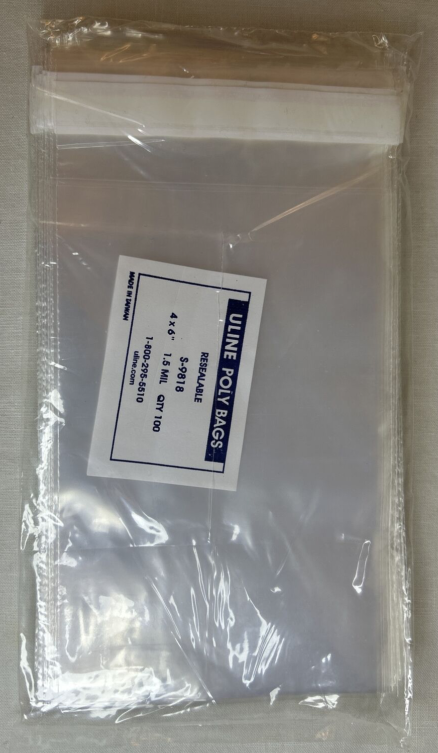 Uline Resealable Plastic Poly Bags S-9818, 4x6 – 1.5 Mil, 100 bags - $11.74