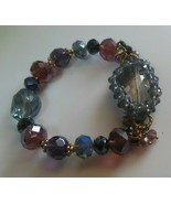 Vintage Blue &amp; Purple Faceted Crystal Glass Stretch Bracelet - €29,88 EUR