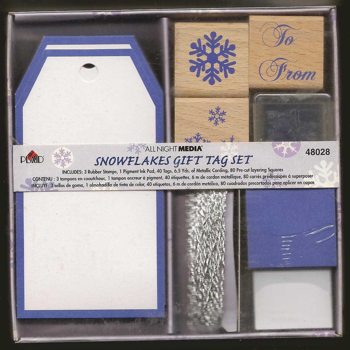 SNOWFLAKES GIFT TAG SET – By Plaid –2004 New, still sealed – Silver and Blue - $10.00