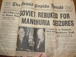 The Grand Rapids Herald Soviet Rebuked for Manchuria Seizures 1946 - $11.99