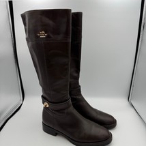 Coach Brown Leather Riding Boots Size 7B Gold Logo Tall Zip Equestrian S... - $177.70 CAD