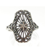 Vintage Art Deco Diamond Sterling Silver Filligree Ring, Sz 5 - £43.86 GBP