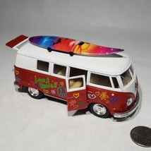 Kinsmart 1962 Volkswagen Classical Bus 1:32 Surfboard Love Peace 5&quot; Red Microbus - £7.03 GBP