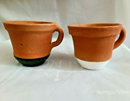 Foreside Home and Garden Set of 2 Terracotta Teacup Planters Black/White Bottoms - £24.04 GBP