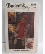 1970&#39;s Era Vintage Butterick 3188 Crocheted Accessories Scarf ~ Hat w/ F... - £7.78 GBP