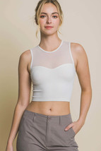 Love Tree Round Neck Ribbed Cropped Mesh Tank - £18.38 GBP