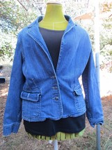 Gloria Vanderbilt Fitted Jean Jacket Blazer Size Large removable faux fu... - $29.69
