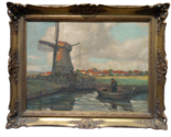 Large antique oil painting on canvas, signed, early 20th, beautiful frame - $729.00
