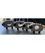 Avon Set of 4 Country Style Sheep Wooden Napkin Rings Cream Black MIB Br... - $11.87