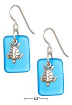 Sterling Silver Ocean Blue Sea Glass Sea Turtle Dangle Earrings - £60.31 GBP+