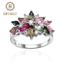 Real 925 Sterling Silver Tourmaline Rings For Women Natural Gemstone Ring Romant - £87.06 GBP