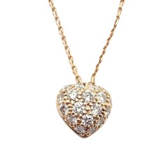 Authentic! Cartier Small Heart 18k Rose Gold Pave Diamond Pendant Necklace - $3,750.00