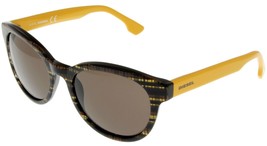 Diesel Sunglasses Black Brown Gold Plaid Yellow Arms Unisex DL0041 50J Round - £40.37 GBP