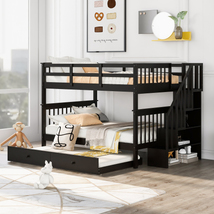 Stairway Full-Over-Full Bunk Bed with Twin size Trundle Storage and Guard Rail - £717.77 GBP