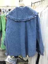 Peter pan Collar Fashion Denim Shirt Women  Beading s Embroidery Blouse Chic Loo - £115.77 GBP