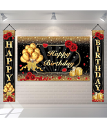 Happy Birthday Decorations for Women Men, Black Gold Happy Birthday Bann... - £23.93 GBP