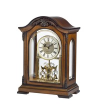 BULOVA CHIMING ANNIVERSARY CLOCK, GOLD PINSTRIPE GLASS PANELS – DURANT B... - $230.00
