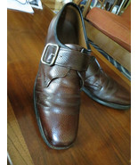 VINTAGE 60s KNAPP BROWN PEBBLE GRAIN LEATHER MONK STRAP DRESS SHOES 9.5 B - £19.47 GBP