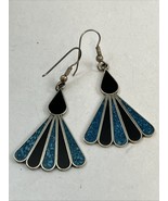 Alpaca Mexico Mosaic Turquoise &amp; Black Onyx 1.5” Drop Dangle Earrings - $417.48 MXN