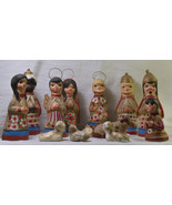 #1002 Mexican Clay Nativity - 13 pieces - Very Colorful! - $75.00