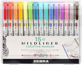 Broad And Fine Tips, Double Ended Zebra Pen Mildliner, Assorted Colors, 15 Pack. - £35.96 GBP