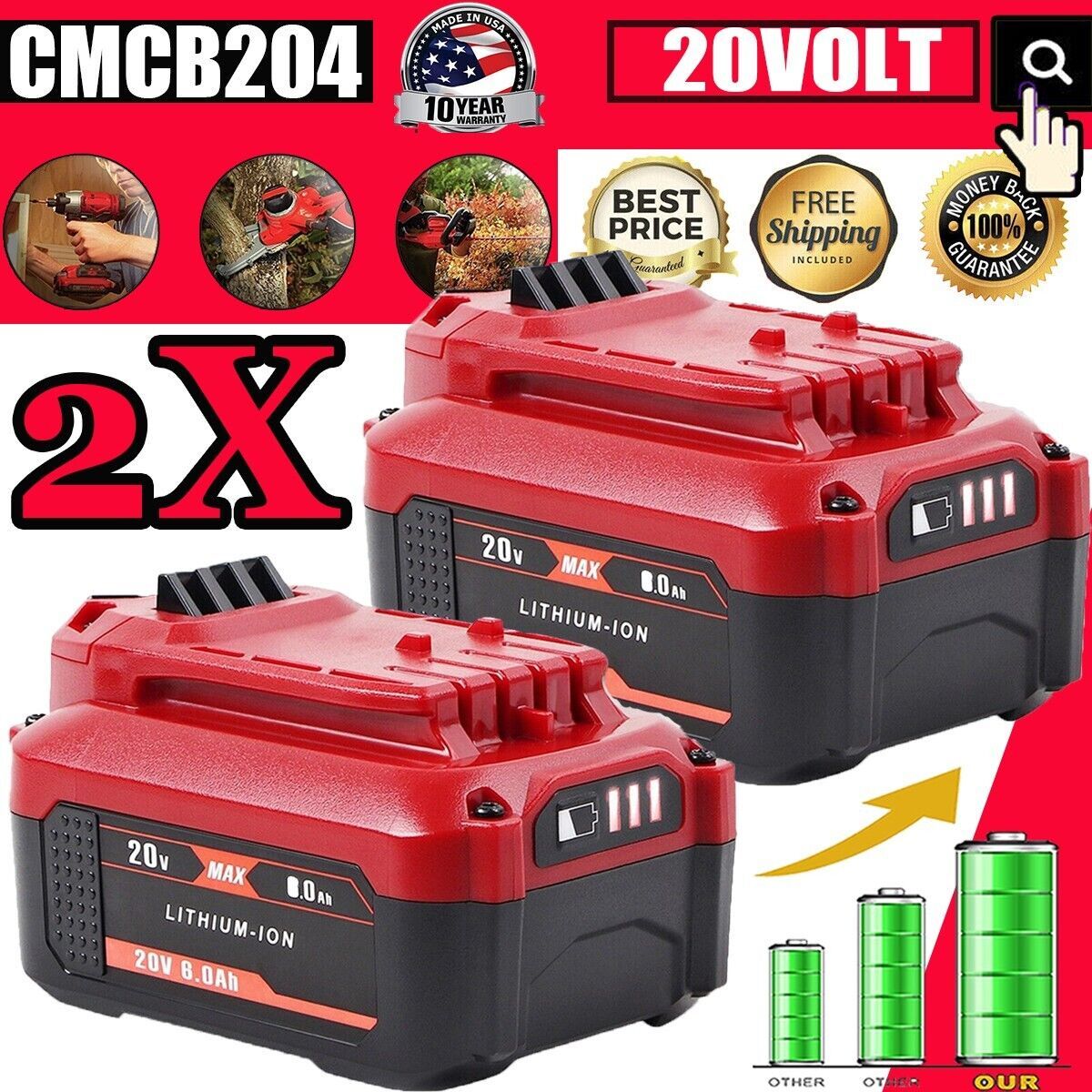 2pack For Craftsman V20 Li-Ion Battery 6.0Ah 20 Volt Max CMCB206 CMCB204 CMCB202 - $86.99