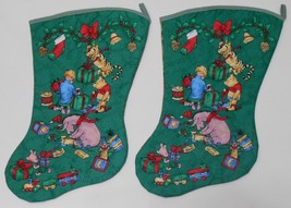 Disney Winnie The Pooh &amp; Friends 2 Fabric Christmas Stockings Vtg Fabric 16&quot; L - £35.92 GBP
