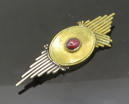 925 Sterling Silver - Vintage Cabochon Cut Garnet Two Tone Brooch Pin - BP8548 - $58.34