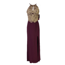 Blondie Nites Womens Wine Gold Beaded Applique Slim Prom Maxi Dress Size 5 NWT - £150.00 GBP