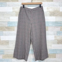 LOFT Linen Wide Leg Crop Trouser Pants Black Gray Plaid Career Womens 10 - $29.69