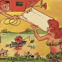 Bikini Girl How About A Line Funny Cartoon Art Humorous Vintage postcard - £7.95 GBP