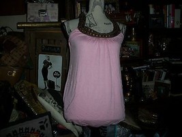 O&#39;-SHER Ravished Rouge Pink Chocolate Beaded Crochet Halter Top Size M/L - $9.90