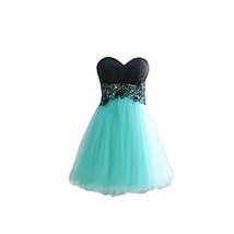 Kivary Black Lace and Mint-Blue Short Knee Length Corset Prom Homecoming Dresses - £79.12 GBP