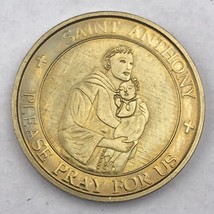 Catholic St Anthony Gold Tone Pocket Token Medal Pray For Us Vintage Saint - $12.50