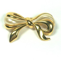 Vintage Signed Napier brooch gold tone bow pin - £13.11 GBP