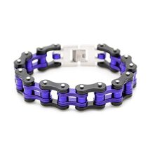 STAINLESS STEEL BIKE CHAIN BRACELET 8.5" Purple Black Solid Bicycle Moto... - $8.95
