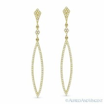 0.40ct Round Cut Diamond Pave Dangling Drop Stiletto Earrings in 14k Yellow Gold - £660.53 GBP