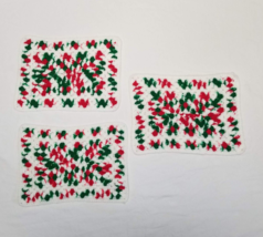 3 Handmade Crocheted Placemats Christmas White Red Green Doily Centerpiece - £7.86 GBP