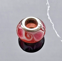 925 STERLING SILVER RETRO SLIDE CHARM MURANO GLASS BUBBLE BEAD PINK SWIRLS - €16,26 EUR