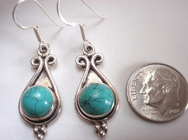 Simulated Turquoise Round 925 Sterling Silver Earrings you receive exact pair - $13.49