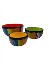 Nancy Green Set of 3 Ceramic Nesting Bowls Serape Stripes Certified Inte... - $29.99