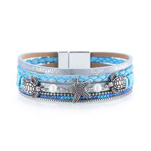 Blue Polystyrene &amp; Pearl Turtle Starfish Layered Bracelet - £11.08 GBP