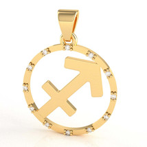 Sagittarius Zodiac Sign Diamond Bezel Pendant In Solid 10K Yellow Gold - £196.94 GBP